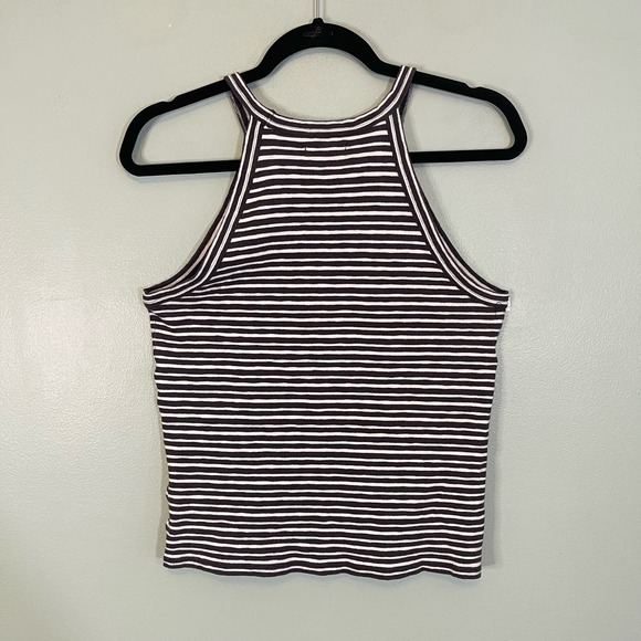 MADEWELL Halter Top Womens Small Stripe Crop Sleeveless Pullover Top Black White - Picture 2 of 8